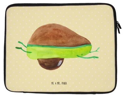 Produktbild von Mr. & Mrs. Panda Laptop Sleeve Avocado Yoga 20 x 28 cm - Gelb Pastell - Geschenk, Sport, Laptophülle, Haha, Hülle, Schutzhülle, Unsportlich, Laptoptasche, Humor, Tasche