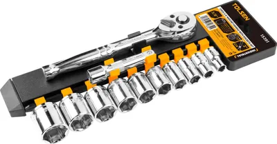 Produktbild von Tolsen Industrie-Ratschenschlüsselsatz mit Steckschlüsselsatz 1/2" 12-teilig