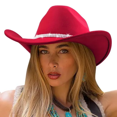 Produktbild von Fedora-Hut Damen breite Krempe mit Gürtelschnalle Retro-Panama-Schlapphut Rot Filz