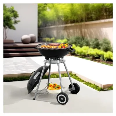 Produktbild von Kugelgrill Apricena Holzkohlegrill Rundgrill BBQ Grillwagen mit emailliertem Edelstahlrost, 2 Rädern und abnehmbarem Deckel, 80 x 49 x 47 cm, Schwarz