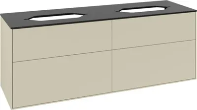 Image de Villeroy & Boch Finion meuble sous lavabo, 4 tiroirs, pour 2 vasques, sans trou pour robinet, 1600x603x501mm, Glass Black Matt, F72200HJ