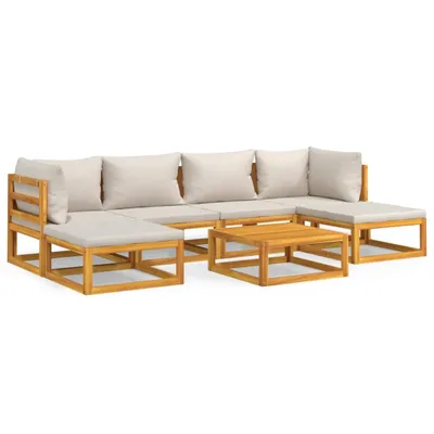 Produktbild von vidaXL 7-tlg. Garten-Lounge-Set mit Hellgrauen Kissen Massivholz