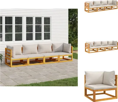 Produktbild von vidaXL 4-tlg. Garten-Lounge-Set mit Hellgrauen Kissen Massivholz - Gartenmöbel-Sets