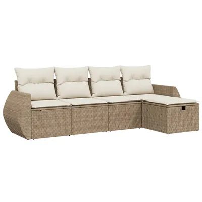 Productafbeelding van vidaXL 5-delige tuinmeubelset met kussens, beige, van polyrotan