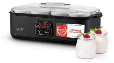 Obrázek produktu pro Jogurtovač TZS First Austria | 8 skleněných nádob po 180 ml | Teplota až 55 °C | LED displej, automatické vypnutí, 48hodinový časovač | Bez BPA | Šedá