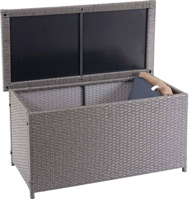 Poly ratanový box na polštáře HWC-D88, Zahradní truhla Box na polštáře  Basic grey, 51x115x59cm 250l