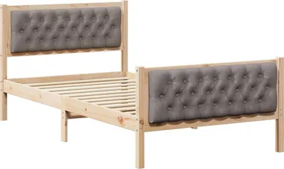 Imagen del producto de Estructura de cama con cabecero color taupe, 100 x 200 cm, fabricada en madera de pino maciza