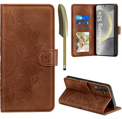 Obrázok produktu pre Obal na mobilný telefón typu "flip wallet" zPolyuretánkože pre Samsung Galaxy S24 5G, tmorožovej farby, s priehradkami na karty, magnetickým zapínaním a funkciou stojanu