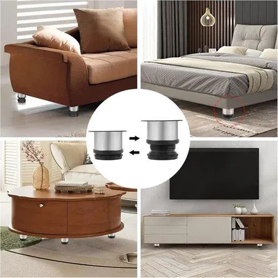 Produktbild von Famanu Möbelbeine 8 Stück rund verstellbar 5 cm - Edelstahl - einstellbare Höhe 0-15 mm