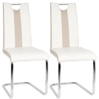 Produktbild von Esszimmerstühle 2er Set - Gepolsterte Küchenstühle - Kunstleder - Moderner Stil - Ohne Armlehnen - Für Esszimmer und Wohnzimmer - Weiß