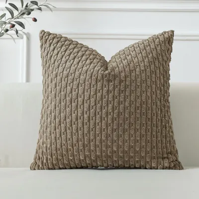 Productafbeelding van Kussensloop, corduroy, gestreept, 50x50 cm, bruin, 1 stuk
