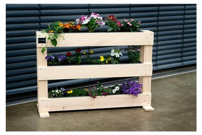 Produktbild von Blumenwand Style 120 x 80 x 15 cm – Deko Hochbeet mit Etagen – Wandhalter aus Holz für Innen und Außen – Lieferung als Bausatz – inklusive 3 Pflanzkästen