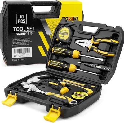 Produktbild von Famanu Werkzeugset 10-teilig - Handwerkzeug mit Kunststoff Werkzeugkiste