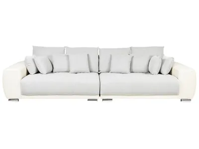Produktbild von BELIANI Sofa Hellgrau / Hellbeige Stoffbezug und Kunstleder für 4 Personen mit 8 Dekokissen Skandinavisch Wohnlandschaft Wohnzimmer Ausstattung Möbel