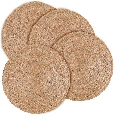 Produktbild von Set von 4 Geflochtenen Jute Platzdeckchen - 33 cm Rund, Natürliche Beige