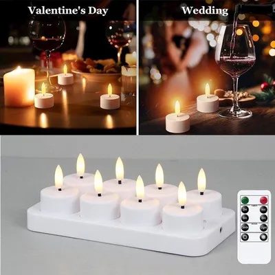 Produktbild von Ladungsfähige Kerzen mit Fernbedienung und Timer, 8 Stück auf Batterien arbeitende 3D-Lichter flackernde Rauchlose Kerzen mit Ladestation für Halloween-Weihnachtsdekoration (4 x 4,7 cm)
