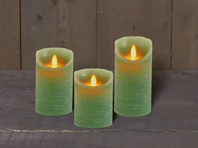 Produktbild von 3er Set LED Echtwachskerze Kerze Farbauswahl Timer flackernde Wachskerze Kerzen Jade Grün