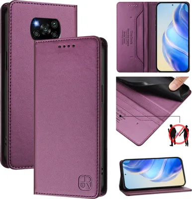 Obrázek produktu pro Kožené pouzdro pro Xiaomi Poco X3 / X3 NFC / X3 Pro, flipové pouzdro s přihrádkami na karty, peněženkou a stojánkem Fialová