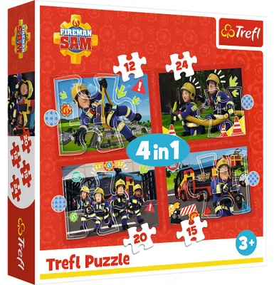 Produktbild von 4-in-1-Puzzle – Abenteuer des Feuerwehrmanns Sam Trefl 34632