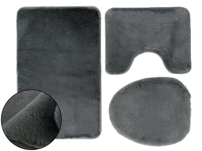 Produktbild von Badematte Badteppich WC-Garnitur Lombok Grau Dunkelgrau 3 TLG 50x80 cm + 50x40 cm + WC-Deckelbezug
