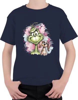 Produktbild von Grinch Weihnachten Hund lustig Geschenk Vintage Cartoon Uni Kinder T-Shirt, Navy, 128