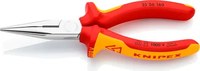 Produktbild von Knipex Flachrundzange DIN ISO 5745 Länge 160mm mit Schneide gerade VDE Chrom 2K-Hüllen - 25 06 160 SB