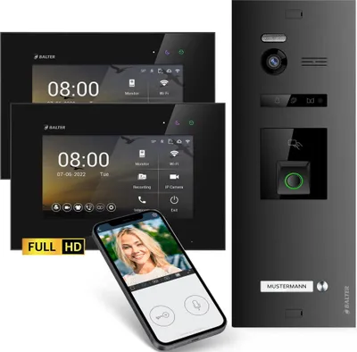 Produktbild von HD Video Türsprechanlage mit Fingerprint RFID und Smartphone App für 1 Familienhaus, 2x Monitore, Balter EVO HD Fingerprint
