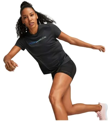 Produktbild von PUMA Run Logo kurzarm Laufshirt Damen 01 - puma black XS