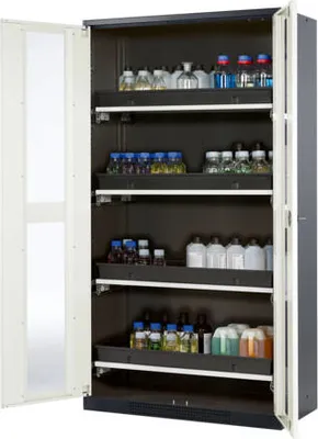 Produktbild von Chemikalienschrank - Flügeltüren, resedagrün - 3 Fachböden - mit Gitterrost - 60 l - 1.950 x 1.055 x 520 mm (HxBxT) - Stahl, verzinkt