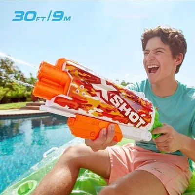 Immagine prodotto di Pistola ad acqua con ricarica rapida e doppia attivazione - giocattolo resistente per bambini - gittata di 9 metri - 800 ml - facile da riempire