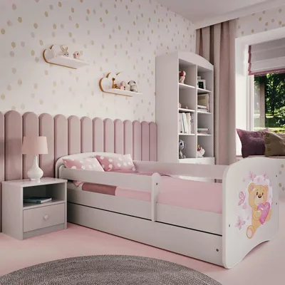 Immagine prodotto di Letto per bambini per ragazzi orso farfalla 70x140, 80x160, 80x180 cm - set completo con materasso, cassetto e protezione anticaduta