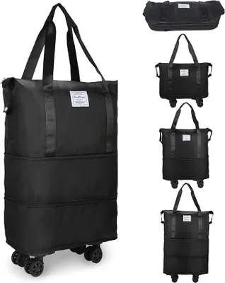 Produktbild von Faltbare Reisetasche, Reisetasche erweiterbar mit Rollen, Rolltasche für Damen und Herren, Faltbare Duffle-Tasche, Wochenendtasche
