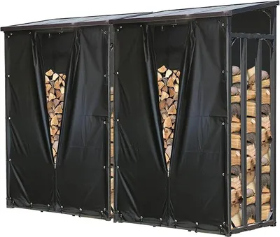 Produktbild von Set 2 Stück Metall Kaminholzregal Außen 130 x 70 x 185 cm, Mit Wetterschutz Schwarz, Pro - 40 mm Stahlprofil, Anthrazit, Wetterfest, Kapazität 3,2 m? (5 SRM)