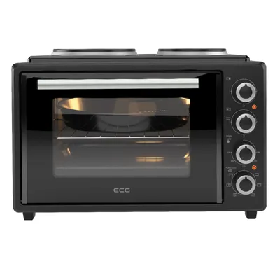 Immagine prodotto di ECG ETH 3501B | Mini forno | 35 L | 2 piastre elettriche | Temperatura del forno regolabile (90-250 °C) | Nero |