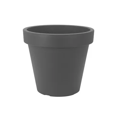 A gray flower pot on a white background.