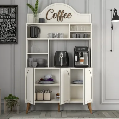 Produktbild von Skye Decor, Lyon 120 - Cream, Walnut, Kaffeebarschrank, Creme, 100 % MELAMINBESCHICHTETE SPANPLATTEN, 35 x 120 x 202 cm