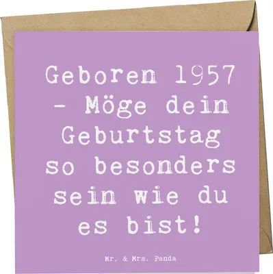 Produktbild von Mr. & Mrs. Panda Glückwunschkarte Spruch 1957 Geburtstag - Lavendeltraum - Geschenk, Klappkarte, Geboren, Geburtstagsgeschenk, 1957er Jahrgang, Alter, doppelkarte
