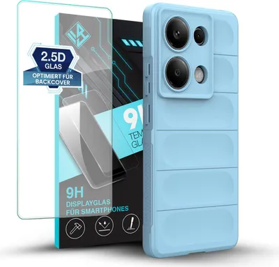 Produktbild von Handy Hülle für Xiaomi Redmi Note 13 Pro mit 9H Displayglas Displayschutz Plus Grip Case Cover Schutzhülle Softgrip Farbe: Hellblau
