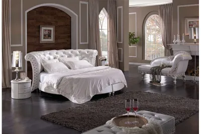 Immagine prodotto di Letto rotondo XXL Chesterfield Letto rotondo Letto rotondo Rivestimento in pelle Matrimonio Designer
