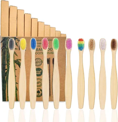 Image de Petites brosses à dents en bambou Enfants, paquet de 10, poils extra souples au charbon actif