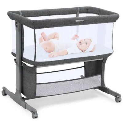 Produktbild von Beistellbett Baby Bettseitiger Bassinet für Neugeborene Tragbarer Baby Bett mit Matratze Zustellbett Dunkelgrau