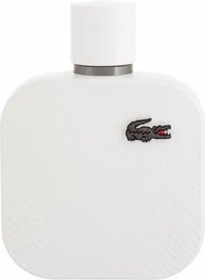 A white bottle of Lacoste L.12.12 Blanc Eau de Parfum for Men.