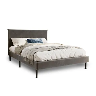 Produktbild von Polsterbett 140x200 und 160x200 cm mit Lattenrost und weichem Bezug, Bettgestell 140x200 cm, Grau, Samtbezug