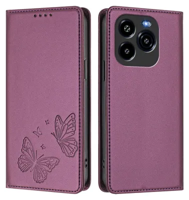 Produktbild von Lederhülle für Oukitel C65 / C65 Pro, Schmetterling Prägung Leder Brieftasche Schutzhülle mit Ständer Lila