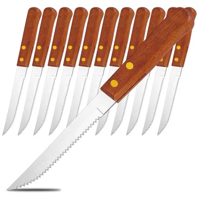 Image de Solidchoice - Ensemble de 12 couteaux à steak en acier inoxydable avec manche en bois