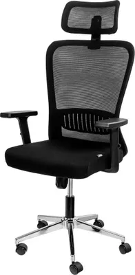 Zdjęcie produktu dla Ergonomiczny fotel krzesło biurowe obrotowe Furvero Norma BM/A1D/L1D/H1D regulowany z wbudowanymi podłokietnikami i zagłówkiem podparcie lędźwiowe funkcja bujania siatka czarny