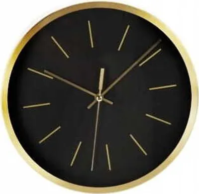 Image de Horloge murale en métal noir avec cadre doré 25 cm