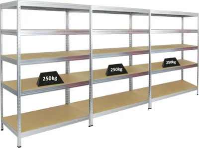 Produktbild von Mega Deal | 3x Schwerlastregal Rivet | HxBxT 180x120x60 cm | Fachlast 250kg | Verzinkt
