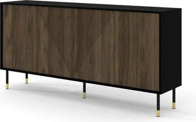 Produktbild von Buffet Aglaé mit 4 Türen, Holzoptik und Schwarz, 180cm