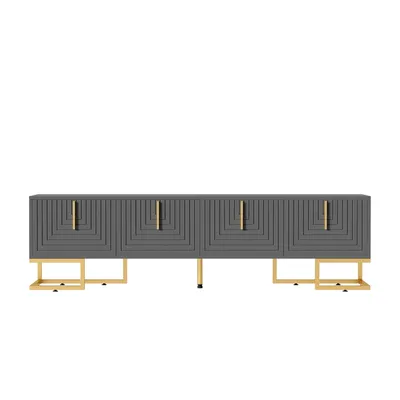 Produktbild von Merax Lowboard mit 4 Türen und Einlegeböden, TV-Schrank mit goldenen Metallsockel und Griff, Fernsehtisch TV-Ständer, Breit:170cm, Schwarz